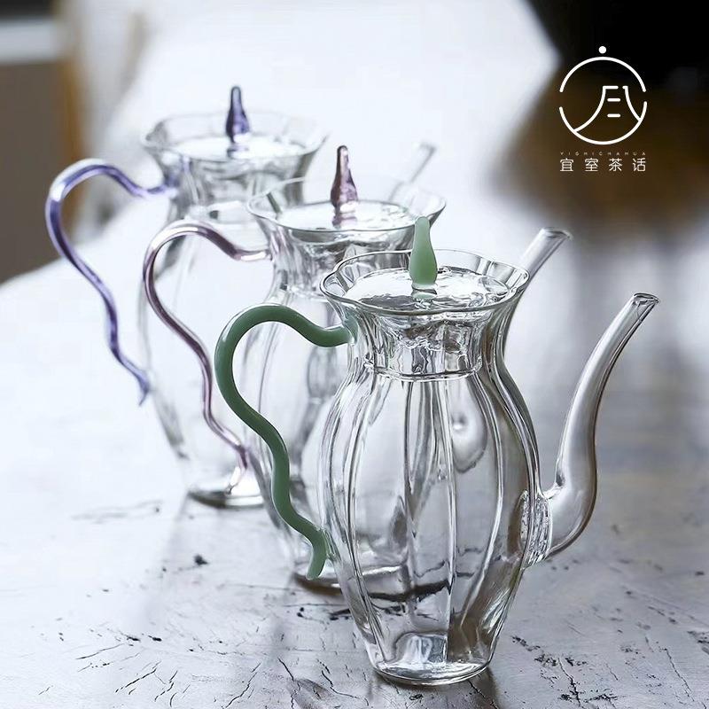 宜室茶话手工玻璃泡茶壶单壶耐高温侧把壶茶水分离小号家用泡茶壶图片