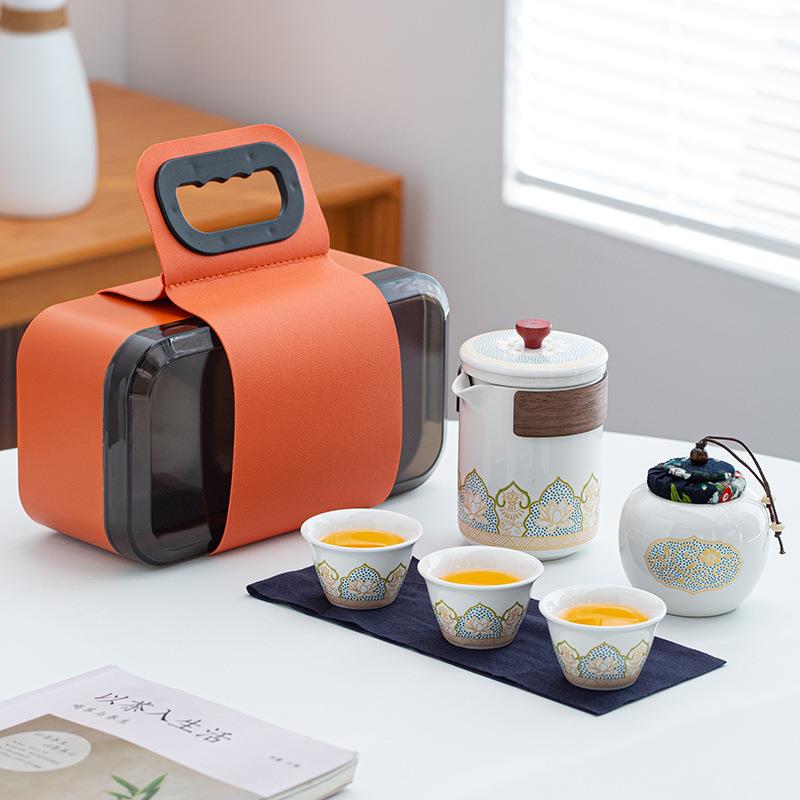 旅行茶具套装便携式随身快客杯户外陶瓷茶具活动商务节庆礼品