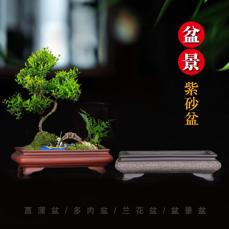 宜兴紫砂花盆仿古长方形盆景盆创意陶瓷园艺多肉假山树桩造景