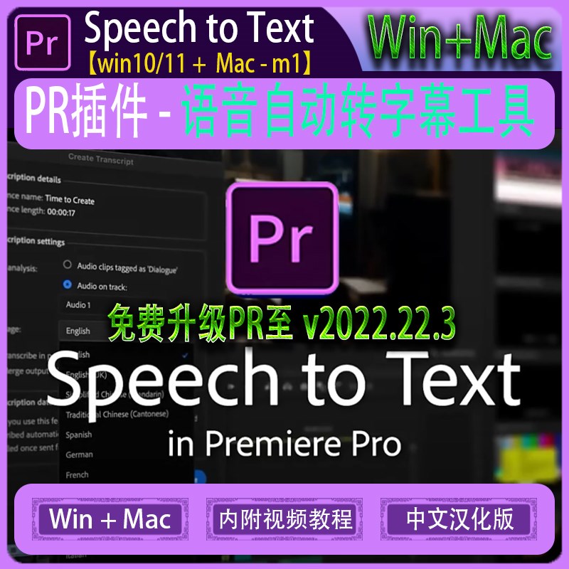 PR语音转文本字幕PR2025 24 23 22语言包O自动字幕pr一键生成字幕