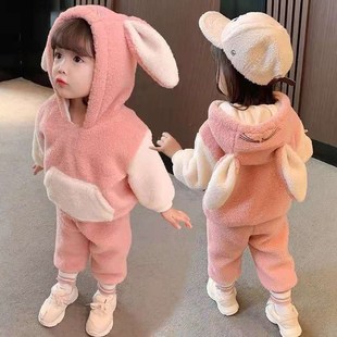 外套保暖冬天两件 新款 儿童套装 冬装 加厚婴幼儿宝宝B加绒连帽长袖