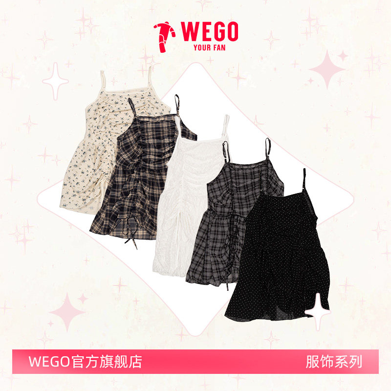 WEGO抽绳褶皱迷你连衣裙夏季新款碎花显瘦短款无袖WE26SP02-L0020图片