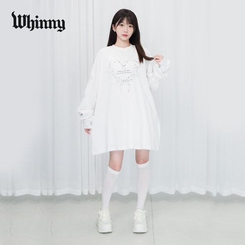 Whinny时间跳跃春缚蝶印T日系休闲百搭长袖宽松春WH26SP01-L0005