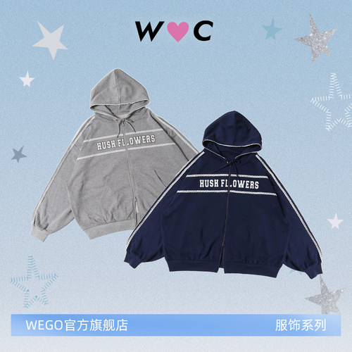 WC波点蕾丝拼接拉链卫衣