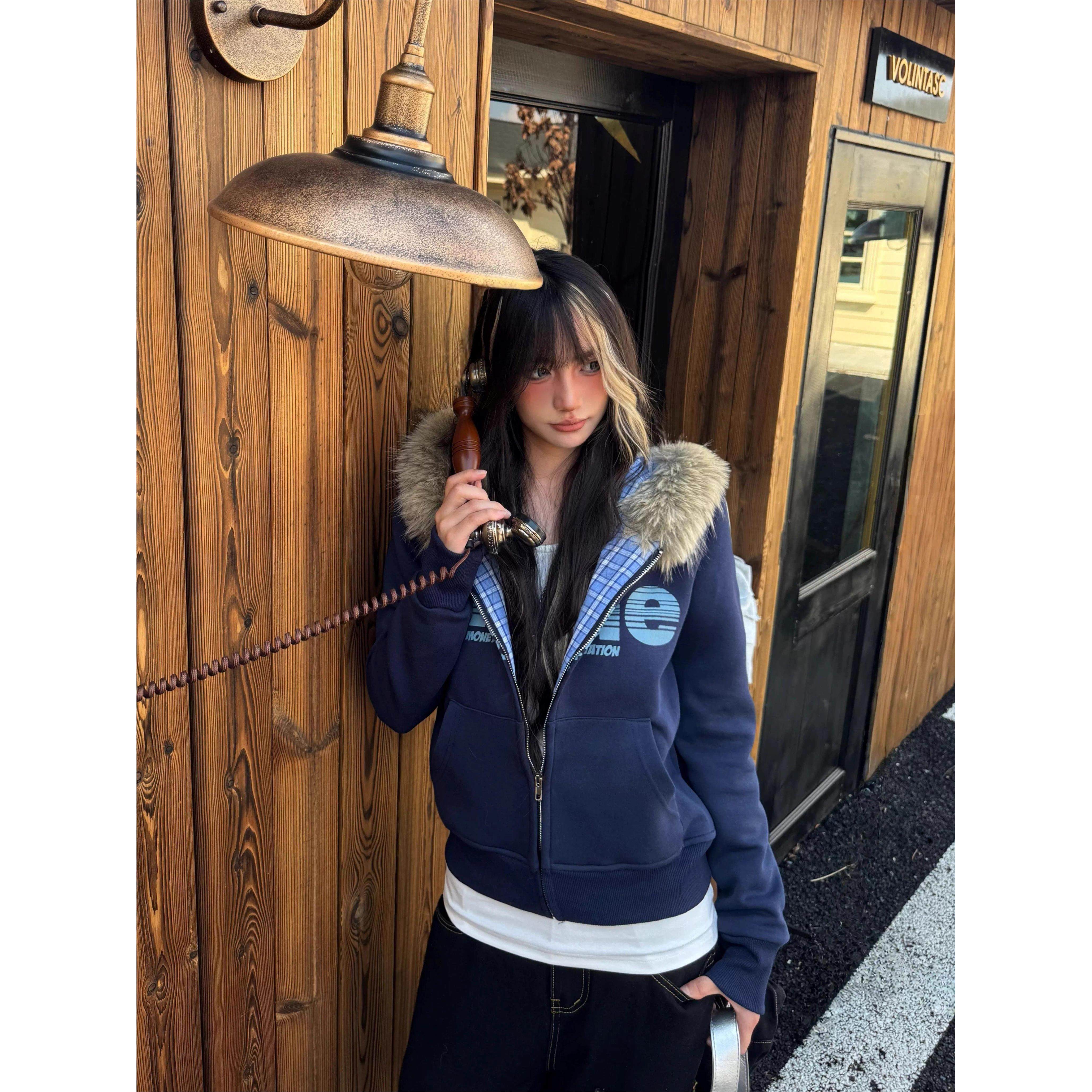 Amoeba美式覆古毛领连帽卫衣拉炼开衫字母印花秋季短款宽松外套女,个性定制/设计服务/DIY,棉服工装,淘宝优惠券,粉丝福利购,淘宝优惠卷