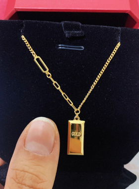 周家同款ING小金砖项链女