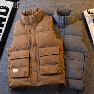 美式工装羽绒马甲男款2025新款冬季轻薄无袖背心保暖男生外套男装