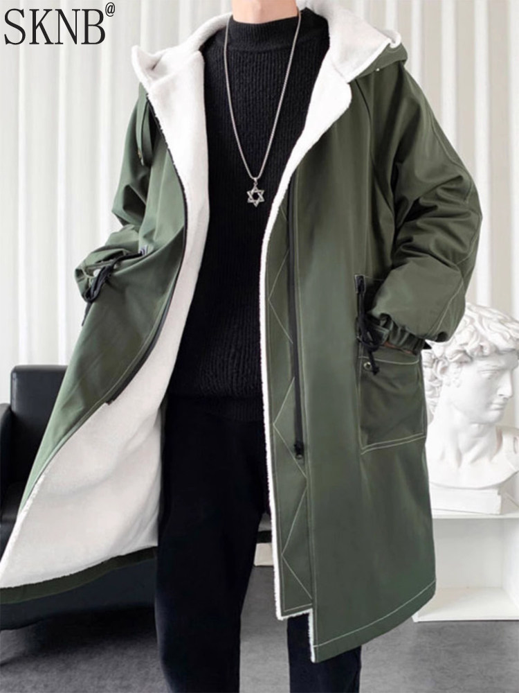 羊羔绒军大衣冬季加绒加厚男款休闲少帅服德式风衣中长款外套男士