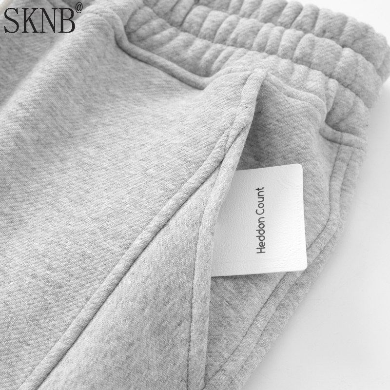 高端400克重磅灰色斜纹加绒卫裤男款秋季高级感运动休闲 束口裤子