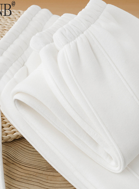 白色高级感超好看卫裤男款冬季加绒加厚保暖宽松休闲束脚男女裤子