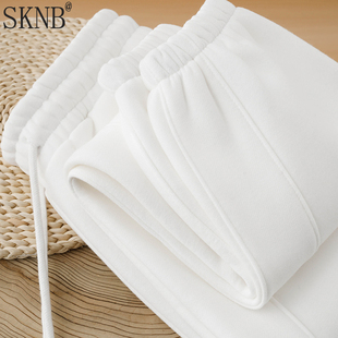 白色高级感超好看卫裤男款冬季加绒加厚保暖宽松休闲束脚男女裤子