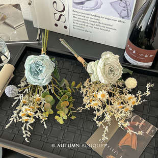 复古美拉德手札仿真花花束客厅高级玫瑰花假花装饰摆件餐桌花摆花