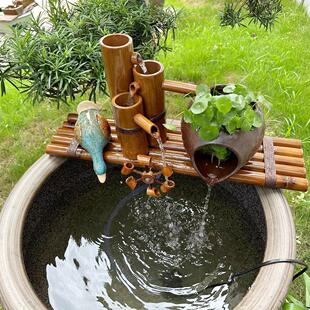竹子陶罐三合一吸粪便养鱼系统长80CM黑罐流水增氧器 长80CM黑罐