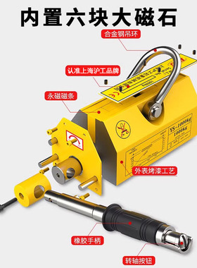H&G沪工永磁起重器吸盘工业磁力吊强力圆钢薄板吊具400600KG12吨T