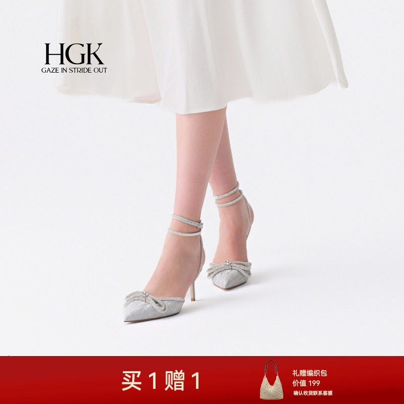 HGK绮梦星光 2026新款法式水钻蝴蝶结高跟凉鞋绑带高跟鞋婚鞋女夏