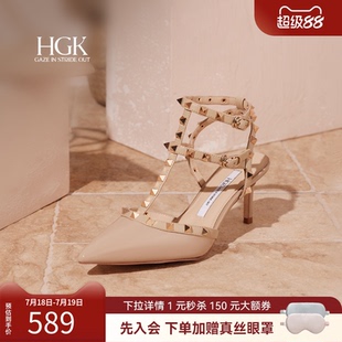 HGK25年夏满天星时尚 女WTC02BH5 铆钉中空双层踝带显瘦时装 凉鞋