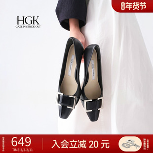 HGK摩登交响 黑色静音高跟鞋女时尚气质法式通勤方扣方头单鞋女鞋