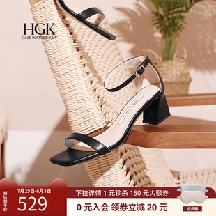 HGK25夏晚風(fēng)法式 WTN01BY5 一字帶通勤百搭小方高跟女涼鞋 優(yōu)雅經(jīng)典