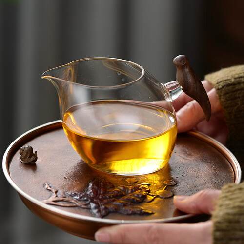 品德坊公道杯木把耐热玻璃泡茶器温茶器一套公杯茶水分离泡茶杯海