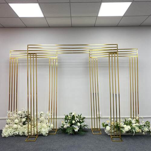 21年新款镀金色背景架婚庆铁艺道具户外婚礼装饰方形架子屏风