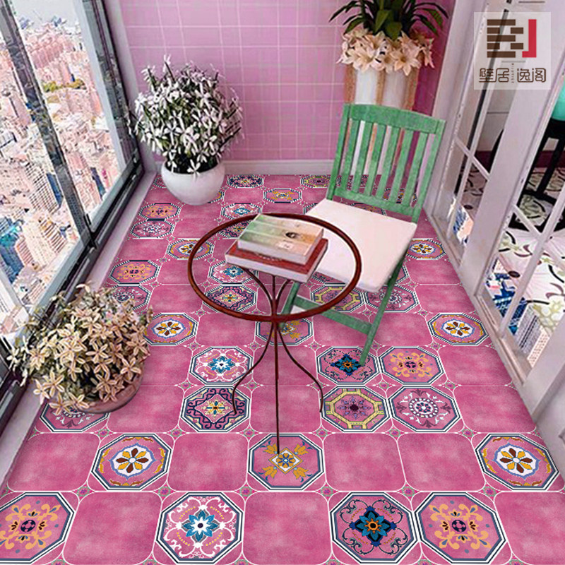 壁居逸阁网红复古粉色防滑地贴客厅厨房阳台地面翻新遮丑装饰墙贴