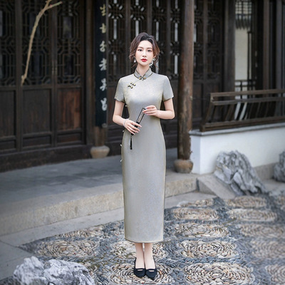 新中式真丝提花2025春夏新款年轻桑蚕丝长款旗袍裙高端大气上档次