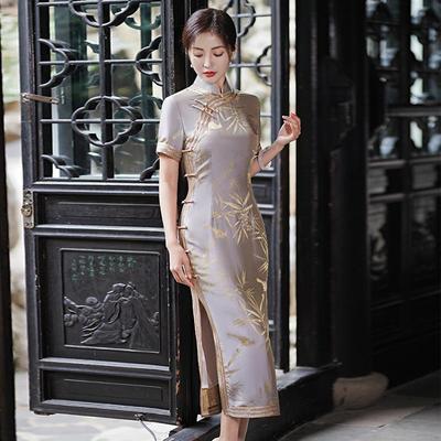 夏季桑蚕丝真丝改良旗袍高端大气上档次气质修身长款中式连衣裙