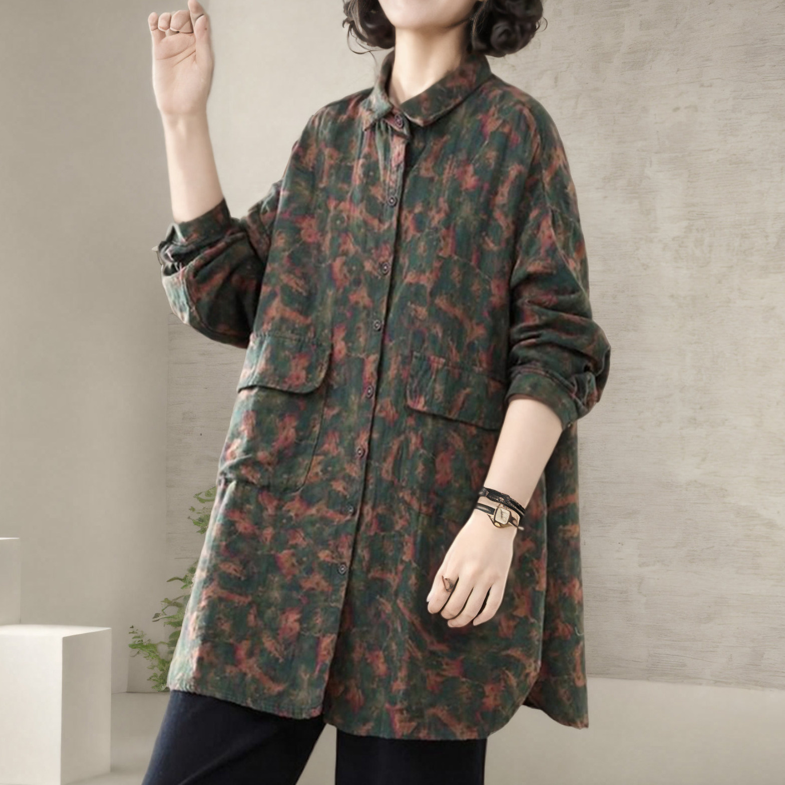 气质中长款韩版遮肉休闲2025大码高档女印花2025新款衬衫秋200斤