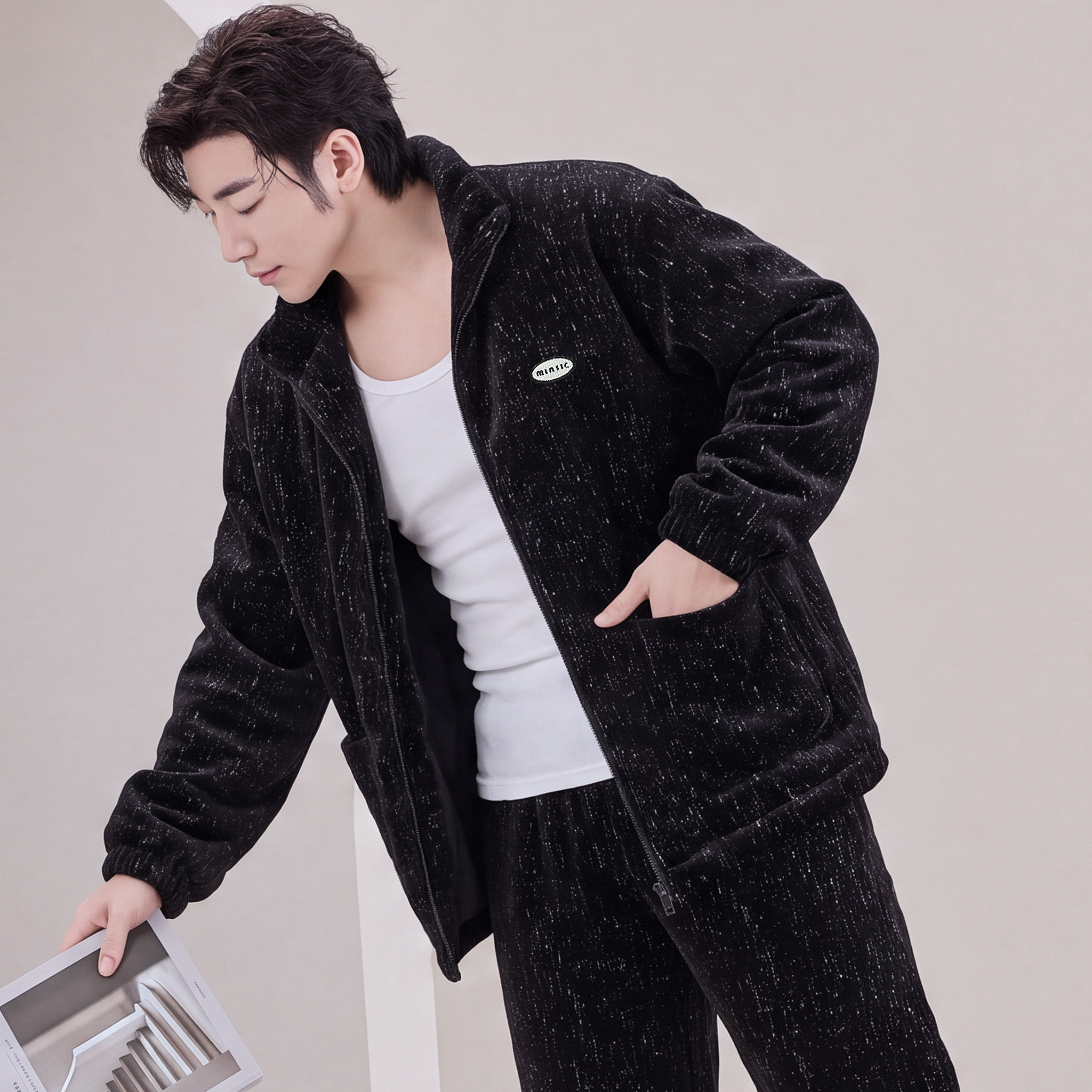 男士秋冬加绒保暖家居服套装