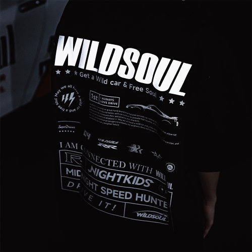 wildsoul重磅300G原创国潮美式复古反光改装车机车GTR印花T恤宽松