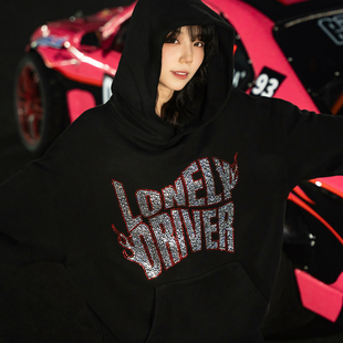 wildsoul-LONELY DRIVER-秋冬重磅680克100%纯棉烫钻套头连帽卫衣