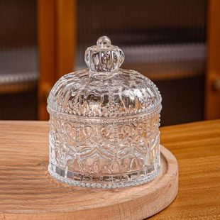 玻璃皇冠小摆件首饰盒精致角气落 饰ins风 浮雕饰品收纳盒元 复古装