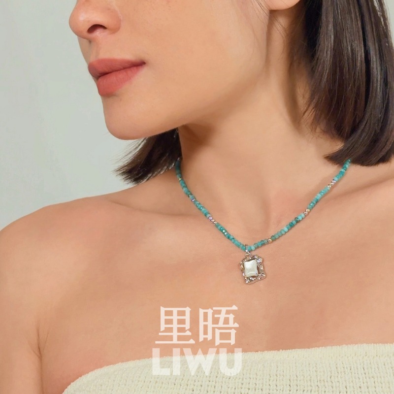 SS925纯银天河石显白项链重工