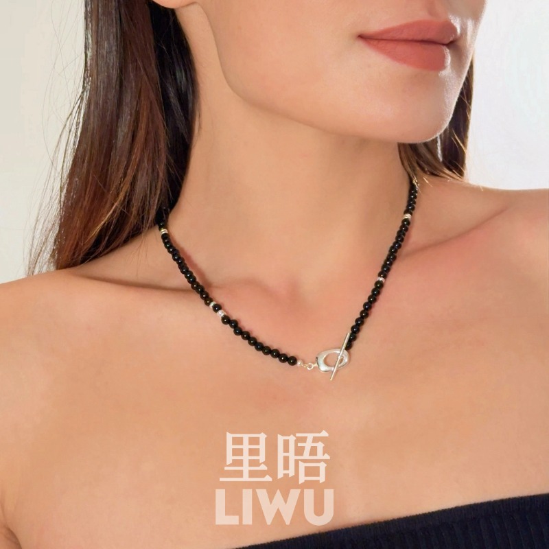 S925纯银黑玛瑙项链OT扣新中式