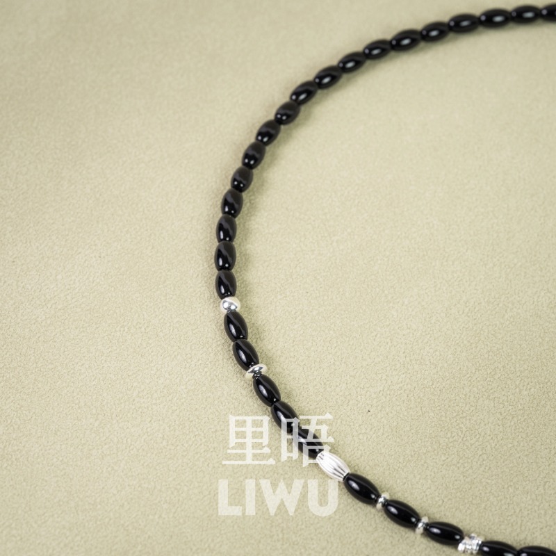 S925纯银黑玛瑙米珠项链新中式