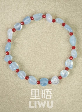 里晤LIWU·蓝雾系列海蓝宝红玛瑙串珠手串项链新中式新年圣诞礼物