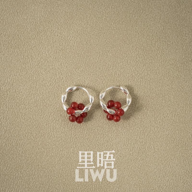 S925纯银红玛瑙耳扣高级感新中式
