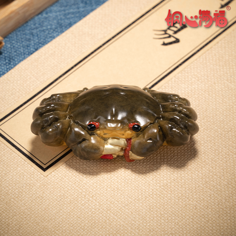 铜摆件《横财》螃蟹手把件