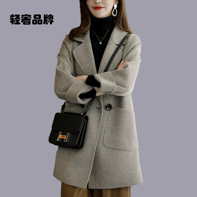 朗姿约定羊毛呢外套女2025年秋季新款中长高端零羊绒双面呢大衣女