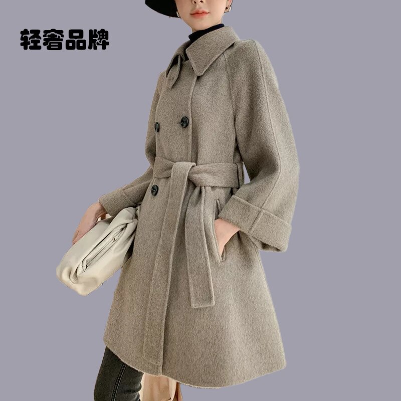 朗姿约定双面呢大衣女2025新款秋季中长版小个子羊绒毛呢子外套女
