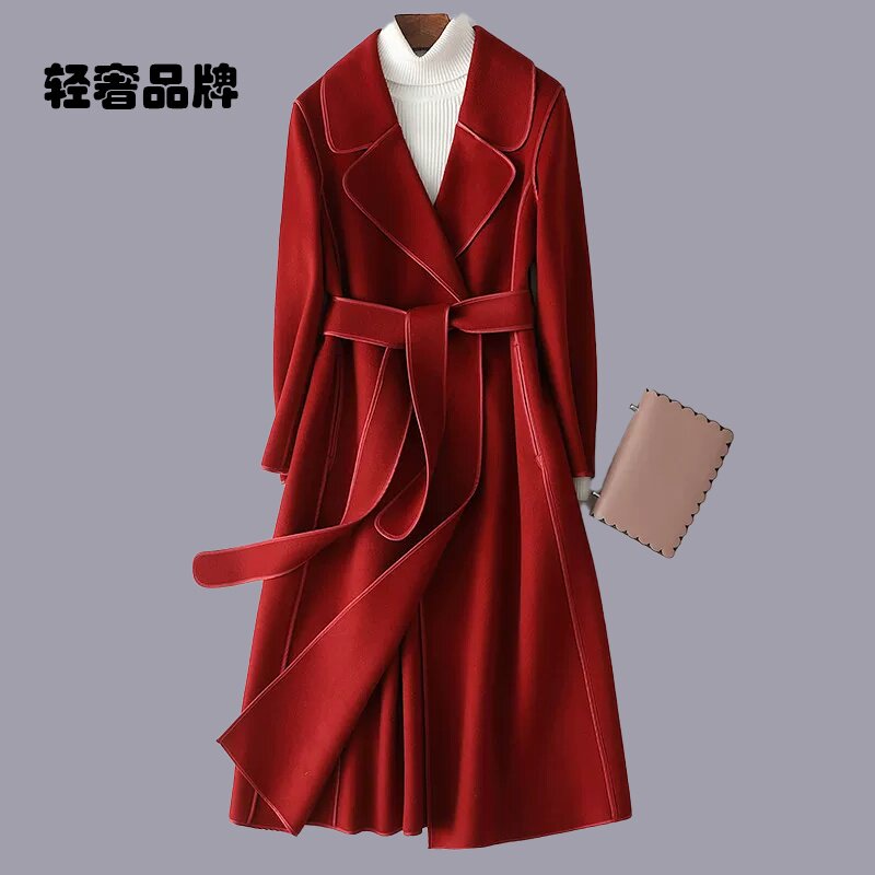 朗姿约定高端双面羊绒大衣女中长款2025年新款包边显瘦羊毛呢外套