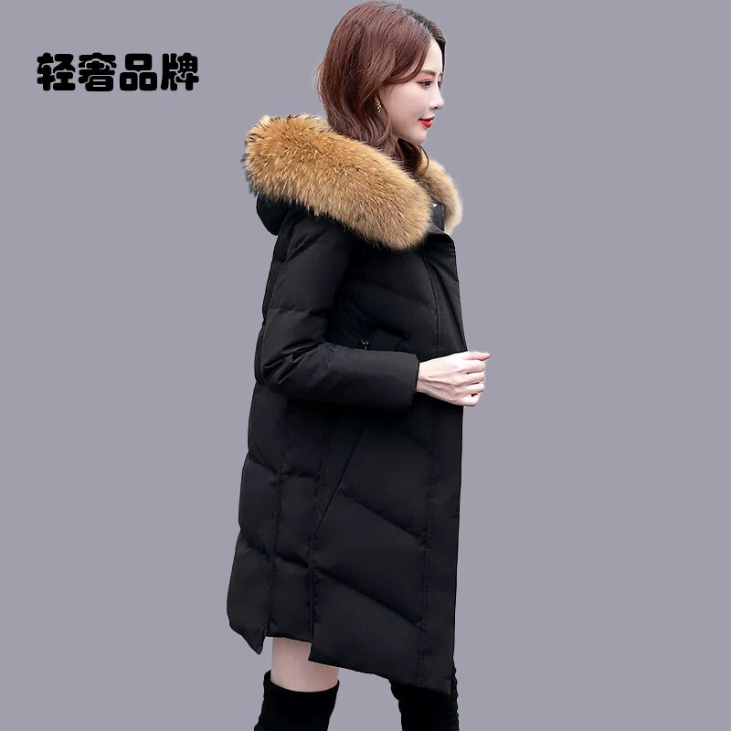 朗姿约定白鸭绒羽绒服女士中长款外套时尚毛领2023年新款冬季高端