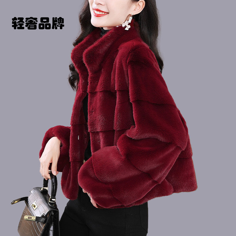 朗姿约定水貂绒皮草外套女冬2026新款奢华皮毛一体立领短款大衣