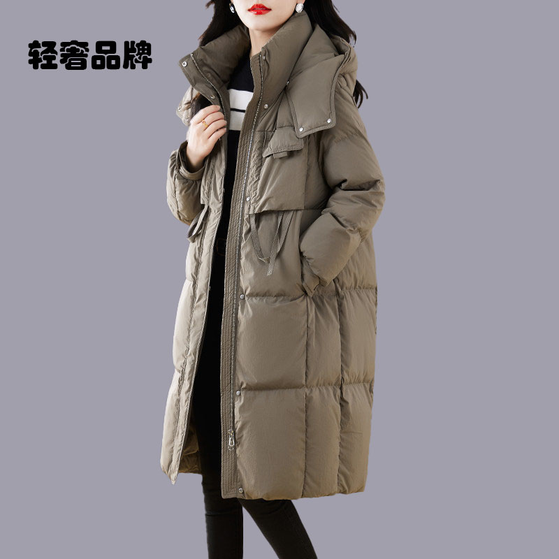 朗姿约定羽绒服女冬季中长款2025新款高端加厚过膝白鸭绒连帽外套