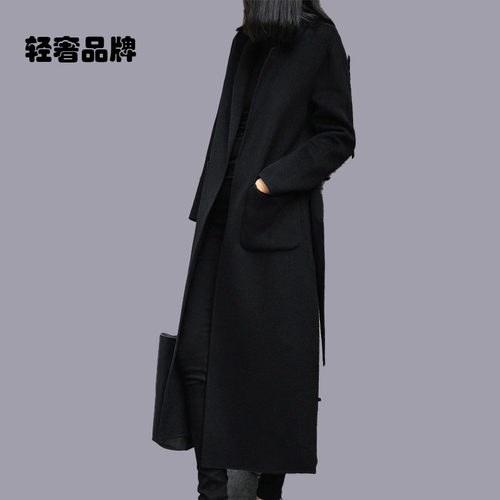 朗姿约定赫本风高端双面羊毛羊绒大衣女秋冬长款修身显瘦毛呢外套