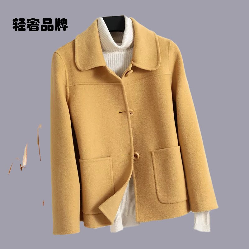 朗姿约定新款双面羊绒大衣女短款高档小个子纯羊毛高端上衣韩版