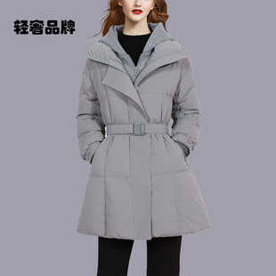 朗姿约定设计感假两件羽绒服冬季女2026新款收腰显瘦灰色保暖外套