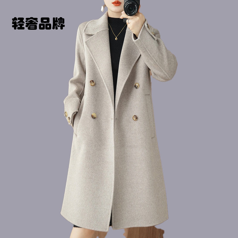 朗姿约定24秋冬新款双面羊绒大衣女中长款赫本风羊毛大衣呢外套