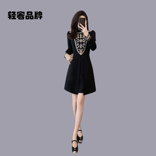 朗姿约定加绒加厚改良旗袍修身裙子国风新中式短款设计打底连衣裙