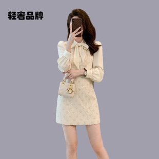 秋裝 富家千金小香風(fēng)連衣裙高級(jí)感 裙女設(shè)計(jì)感小眾高端茶歇法式 襯衫